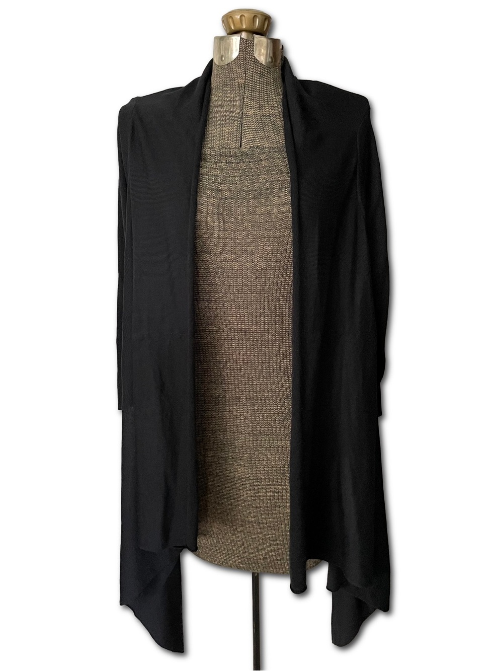 Chicos Black Open Front Duster Cardigan Sweater Waterfall Draped Soft Size 1